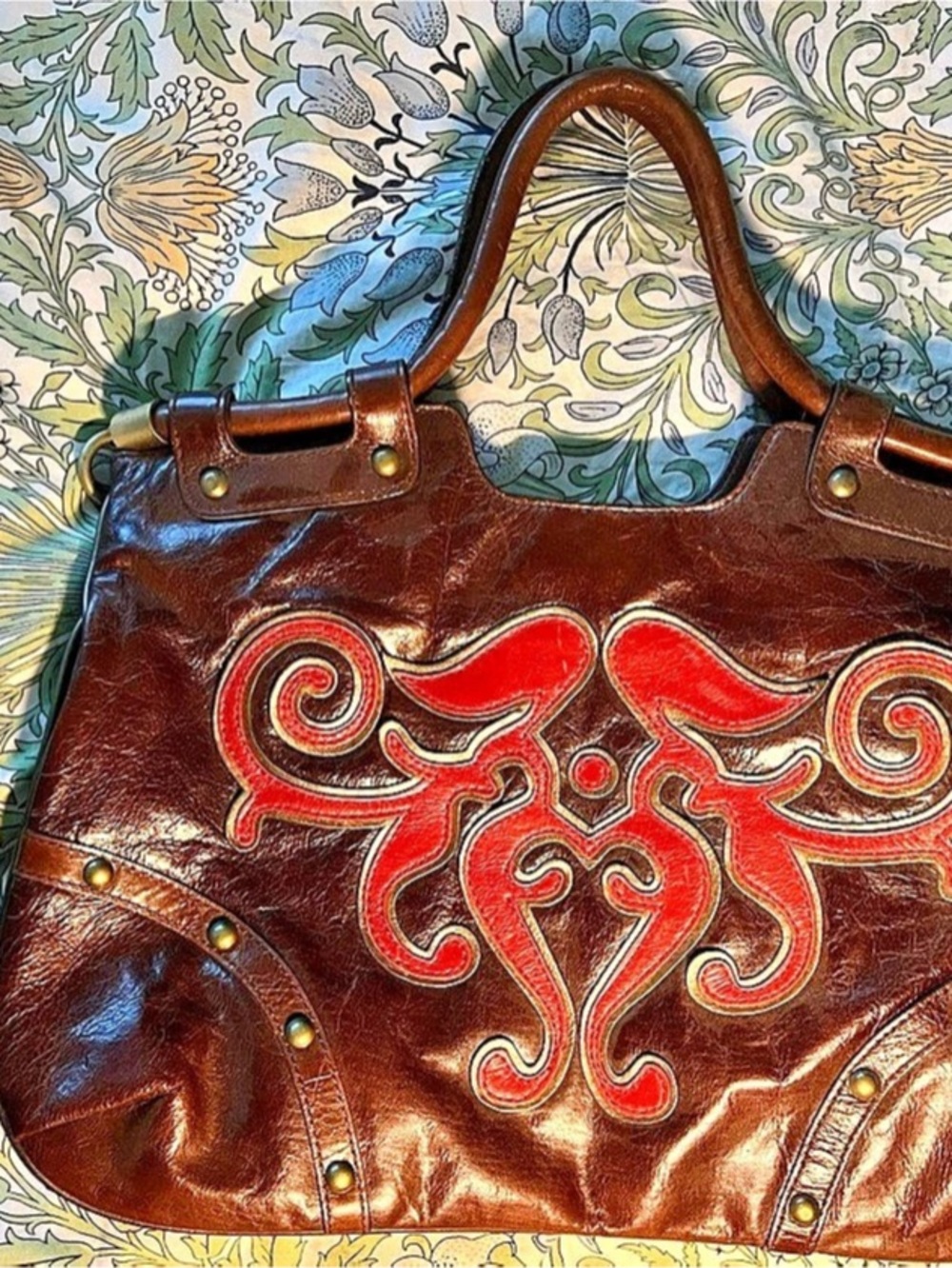 VINTAGE Kate Landry - Red & Brown 100% Genuine Leather Purse Handbag. WESTERN 🤠🐴